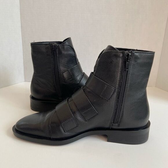 Zara Trafaluc NWOT Black Ankle Boots with Floral Embroidery Buckle Straps US 6 - Picture 2 of 9